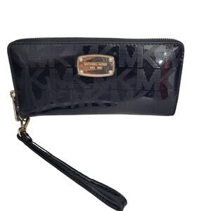 Michael Kors Shiny Patent Leather Monogram Continental Zip Around Wallet 61926